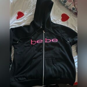 Bebe Black Zip-Up with Pink Accents
